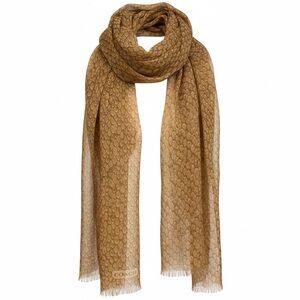 Vintage Coach Tan Brown Snakeskin Print Scarf Sheer Long Metallic Neutral Scarf